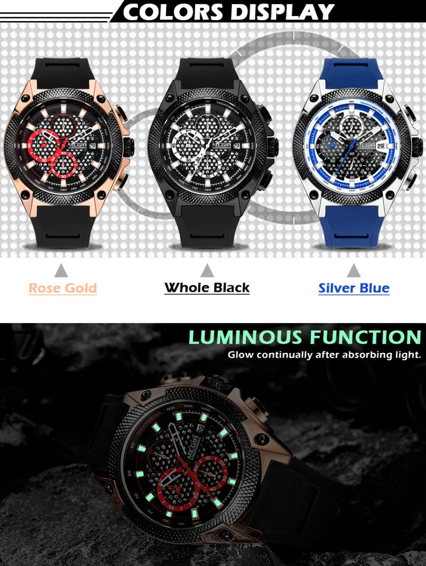 MEGIR Fashion Sports Military Watches for Mens Top Brand Luxury Military Wristwatch Silicone Waterproof Clock Relogio Masculino