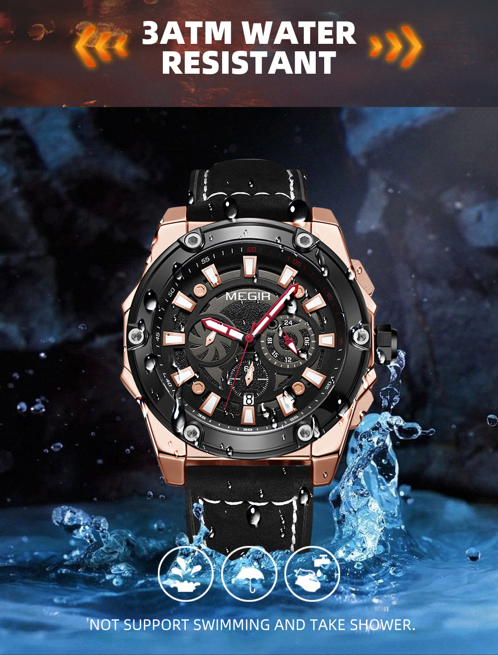 MEGIR Men's Watches Top Brand Luxury Casual Sports Wrist Watch Leather Strap Quartz Male Clock Chronograph Relogio Masculino