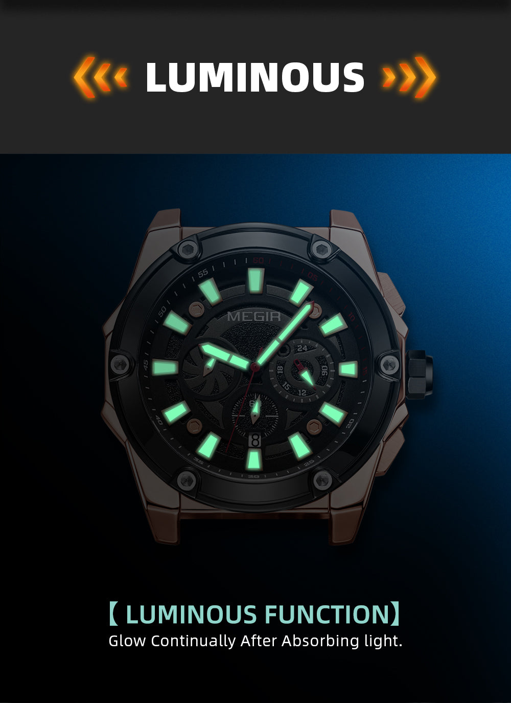 MEGIR Men's Watches Top Brand Luxury Casual Sports Wrist Watch Leather Strap Quartz Male Clock Chronograph Relogio Masculino
