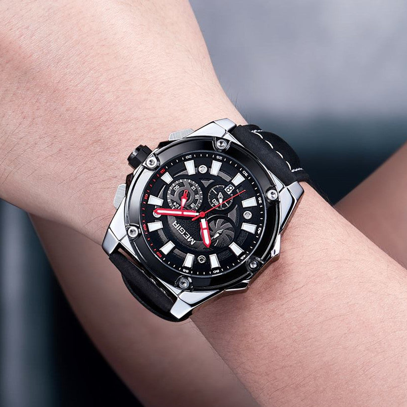 MEGIR Men's Watches Top Brand Luxury Casual Sports Wrist Watch Leather Strap Quartz Male Clock Chronograph Relogio Masculino