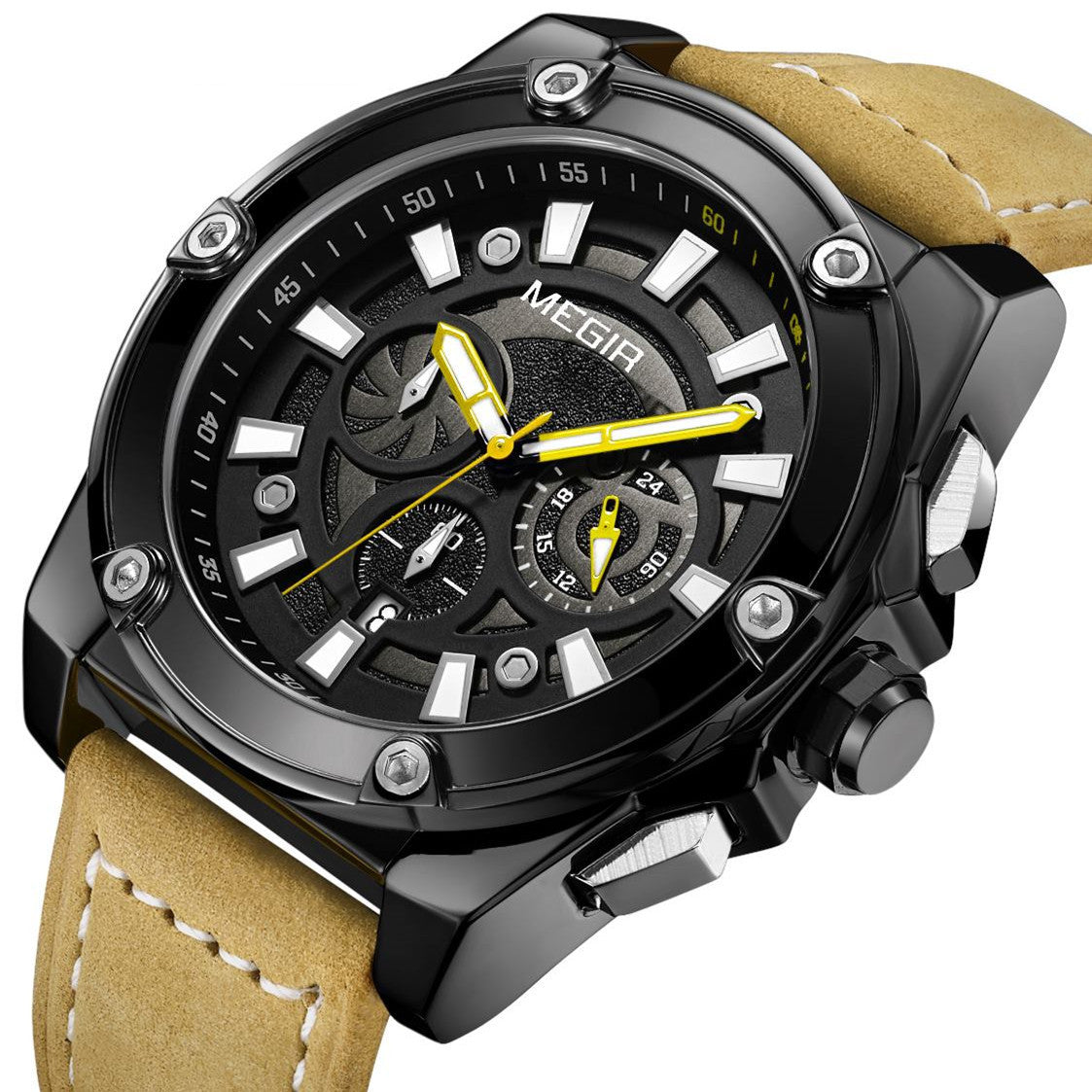 MEGIR Men's Watches Top Brand Luxury Casual Sports Wrist Watch Leather Strap Quartz Male Clock Chronograph Relogio Masculino
