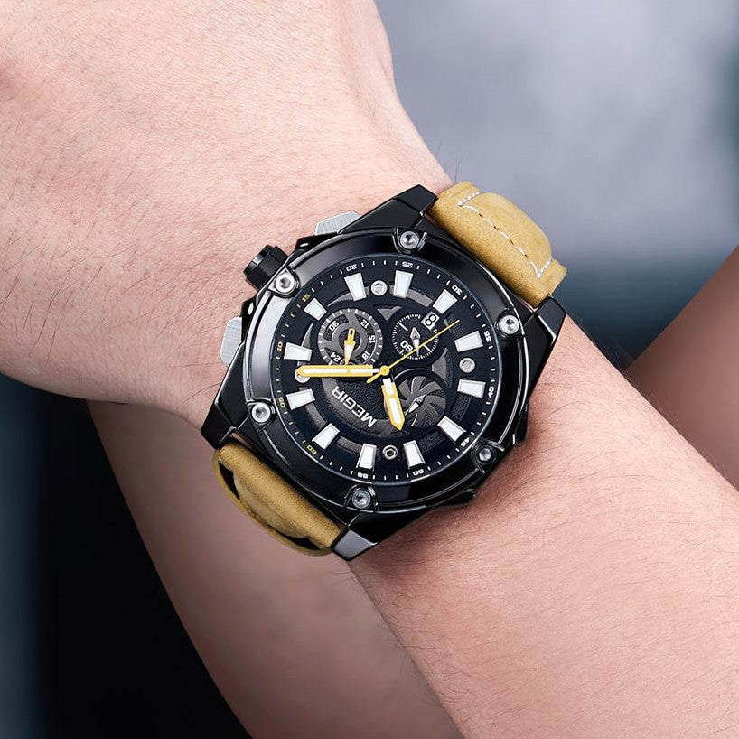 MEGIR Men's Watches Top Brand Luxury Casual Sports Wrist Watch Leather Strap Quartz Male Clock Chronograph Relogio Masculino