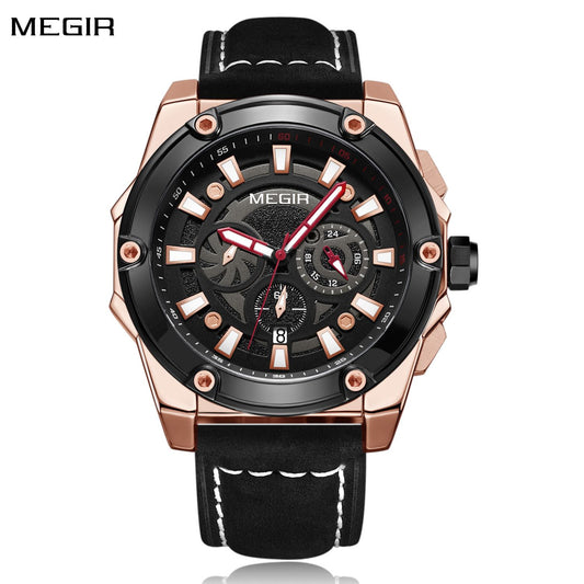 MEGIR Men's Watches Top Brand Luxury Casual Sports Wrist Watch Leather Strap Quartz Male Clock Chronograph Relogio Masculino