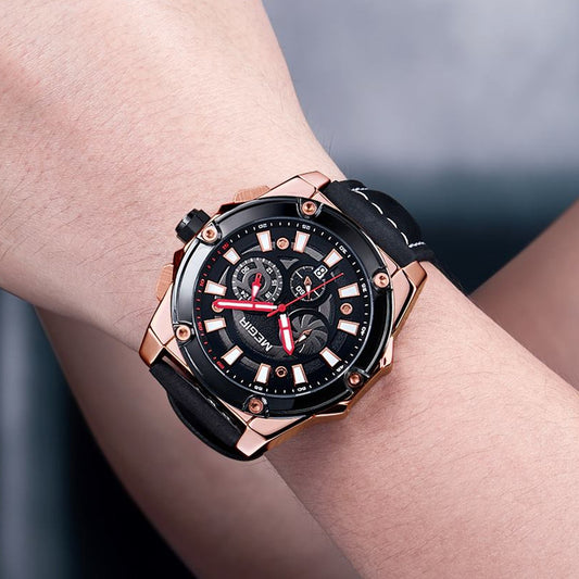 MEGIR Men's Watches Top Brand Luxury Casual Sports Wrist Watch Leather Strap Quartz Male Clock Chronograph Relogio Masculino