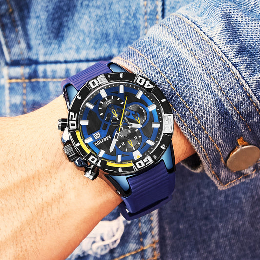 MEGIR Men Wristwatch Top Brand Luxury Silicone Strap Sport Watches Waterproof Luminous Quartz Clock Chronograph Reloj Hombre