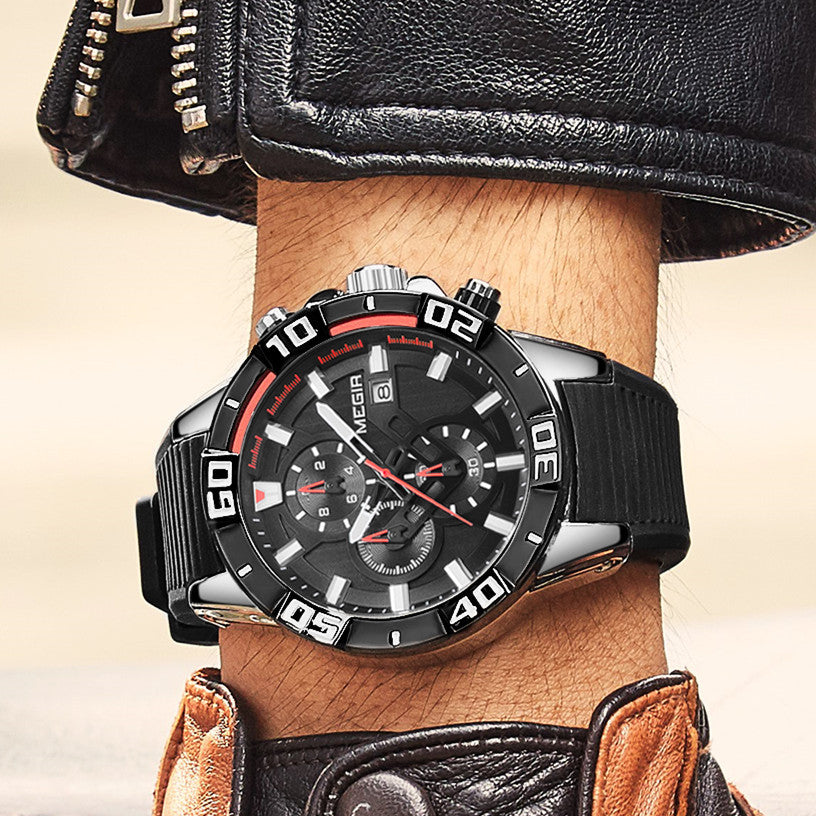 MEGIR Men Wristwatch Top Brand Luxury Silicone Strap Sport Watches Waterproof Luminous Quartz Clock Chronograph Reloj Hombre