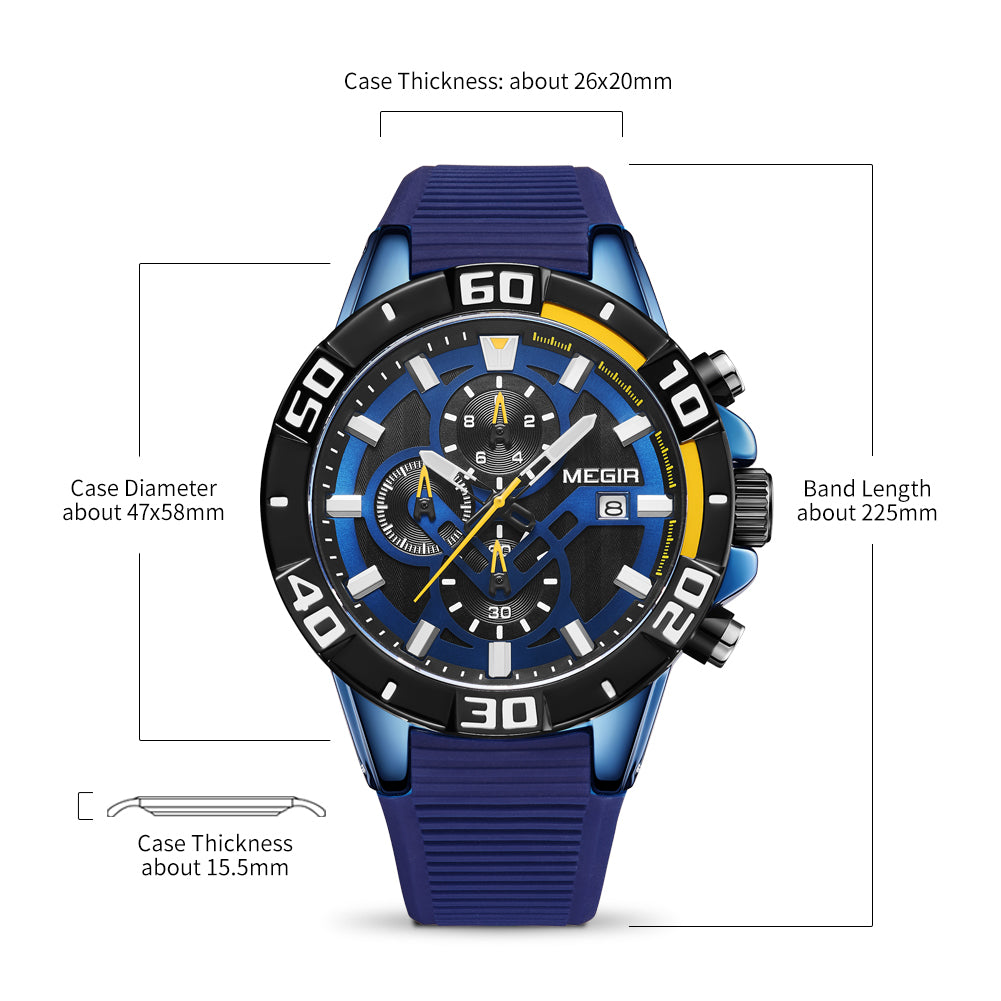 MEGIR Men Wristwatch Top Brand Luxury Silicone Strap Sport Watches Waterproof Luminous Quartz Clock Chronograph Reloj Hombre
