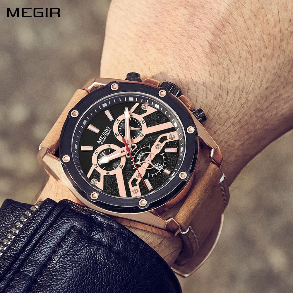 MEGIR Luxury Watch Men Military Sports Watches Leather Quartz Casual Chronograph Man WristWatch? Waterproof Date Clock 2120