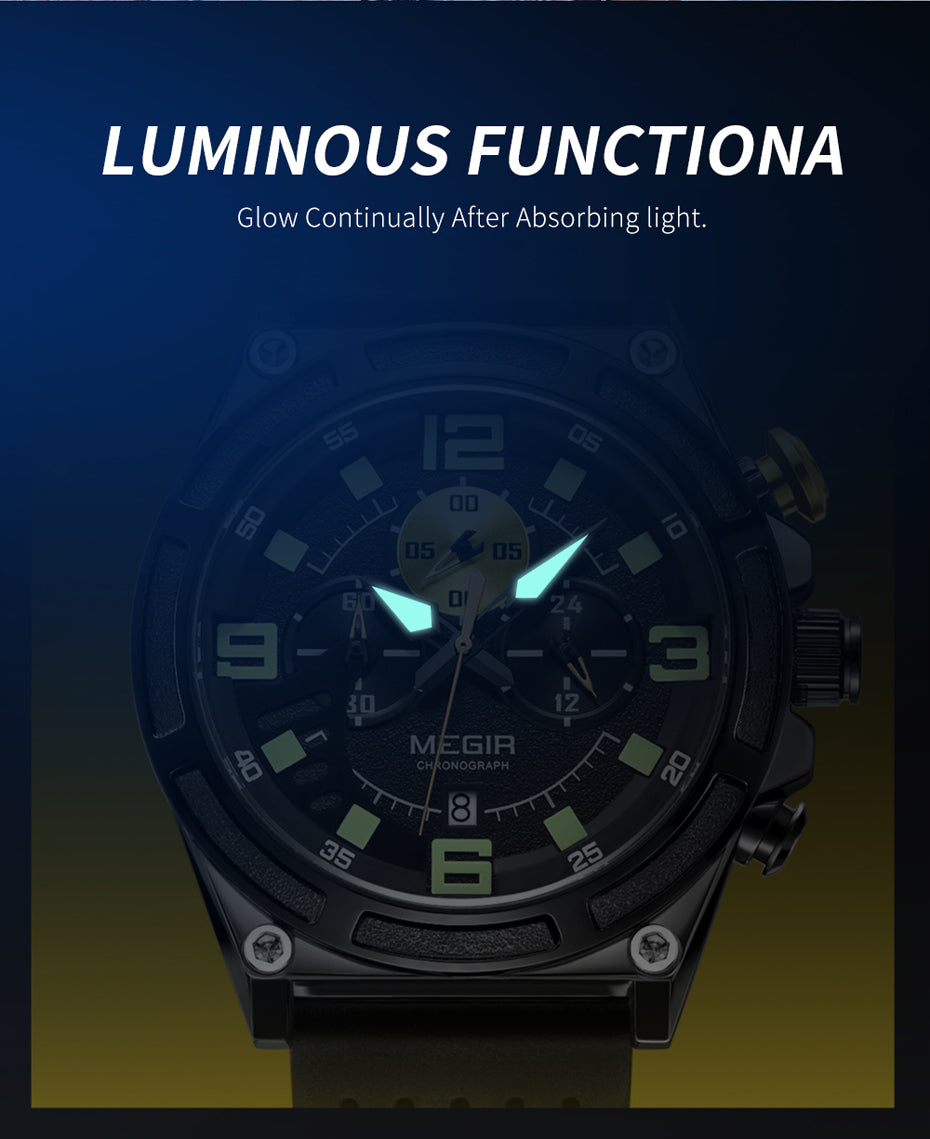 MEGIR Man Chronograph Top Brand Luxury Military Sports Watches for Men Waterproof Date Silicone Wristwatch Clock Reloj Hombre