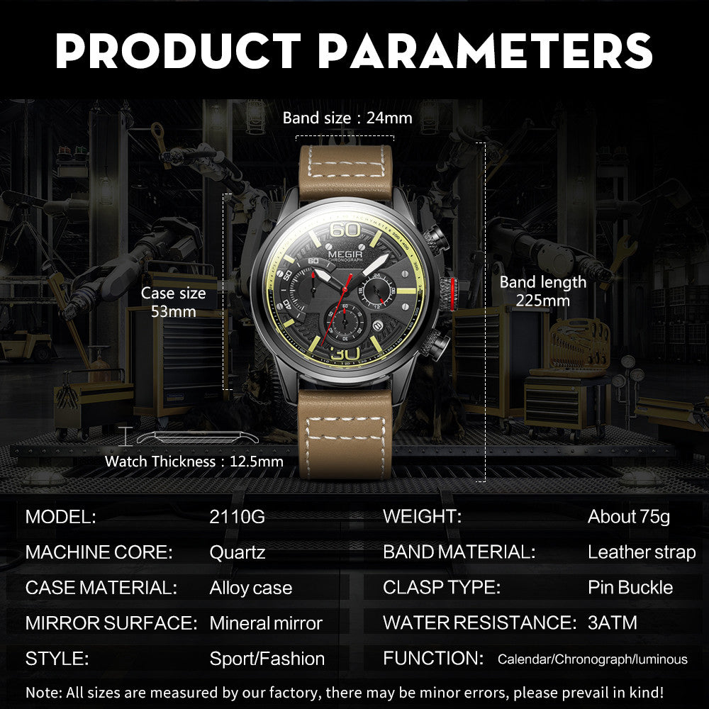 MEGIR Fashion Mens Watches Top Brand Luxury Sports Chronograph Quartz Wrist Watch Men Business Wristwatch Relogio Masculino 2110