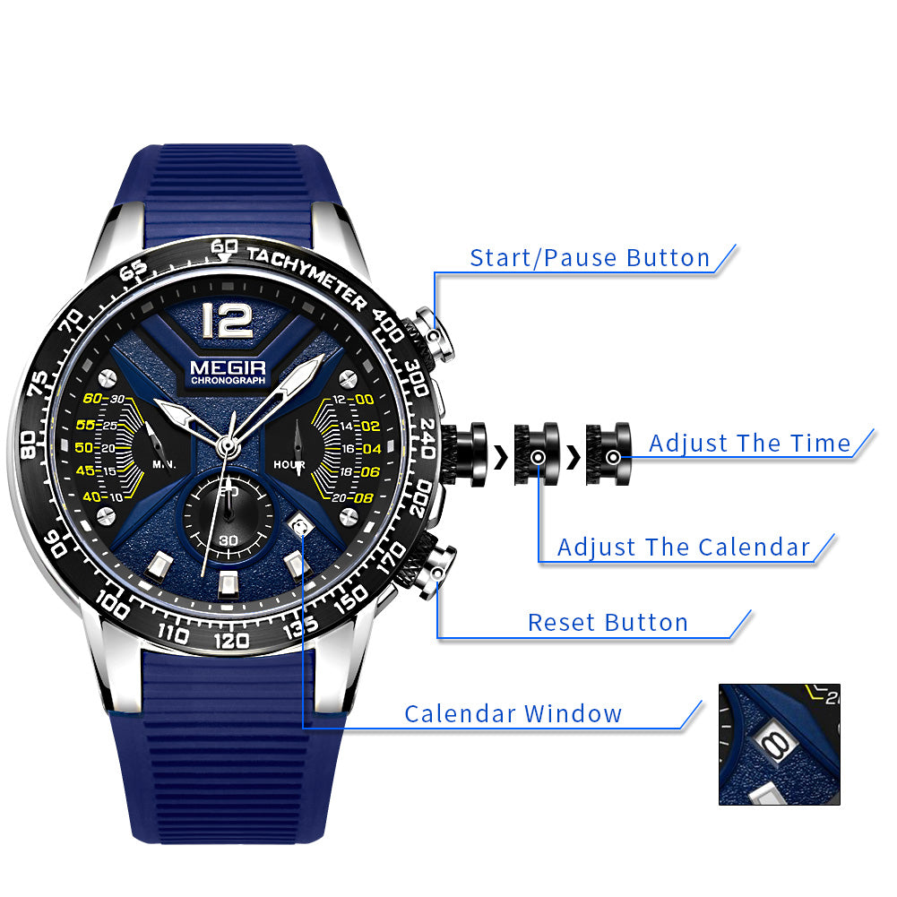 MEGIR Men Watch Top Brand Luxury Sport Chronograph Fashion Casual Mens Quartz Watches Silicone Wristwatches Reloj Hombre 2106