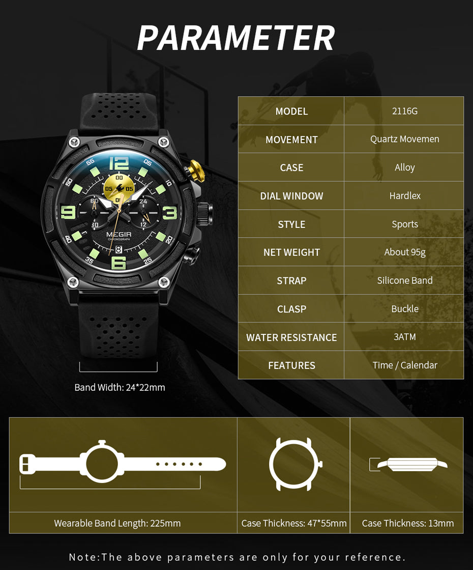 MEGIR Man Chronograph Top Brand Luxury Military Sports Watches for Men Waterproof Date Silicone Wristwatch Clock Reloj Hombre