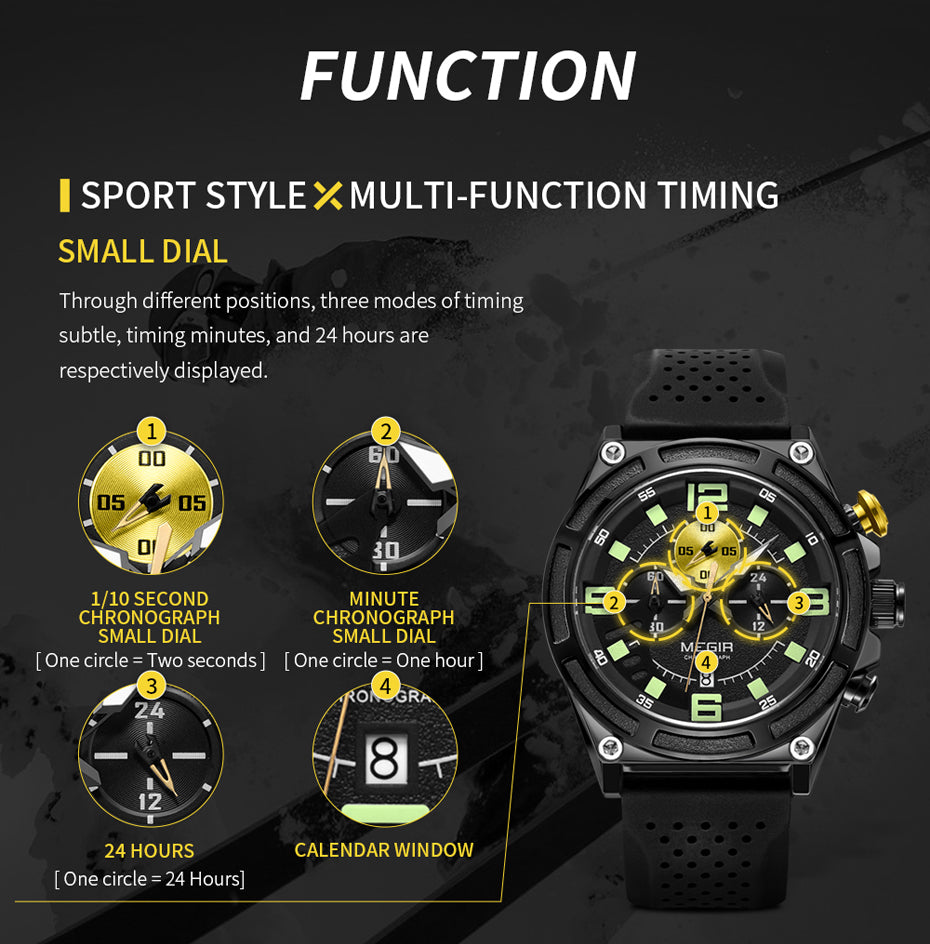 MEGIR Man Chronograph Top Brand Luxury Military Sports Watches for Men Waterproof Date Silicone Wristwatch Clock Reloj Hombre