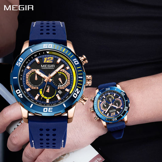 MEGIR Relogio Masculino Fashion Luxury Sports Watches for Men Waterproof Date Luminous Silicone Quartz Wristwatch Man Clock 2109