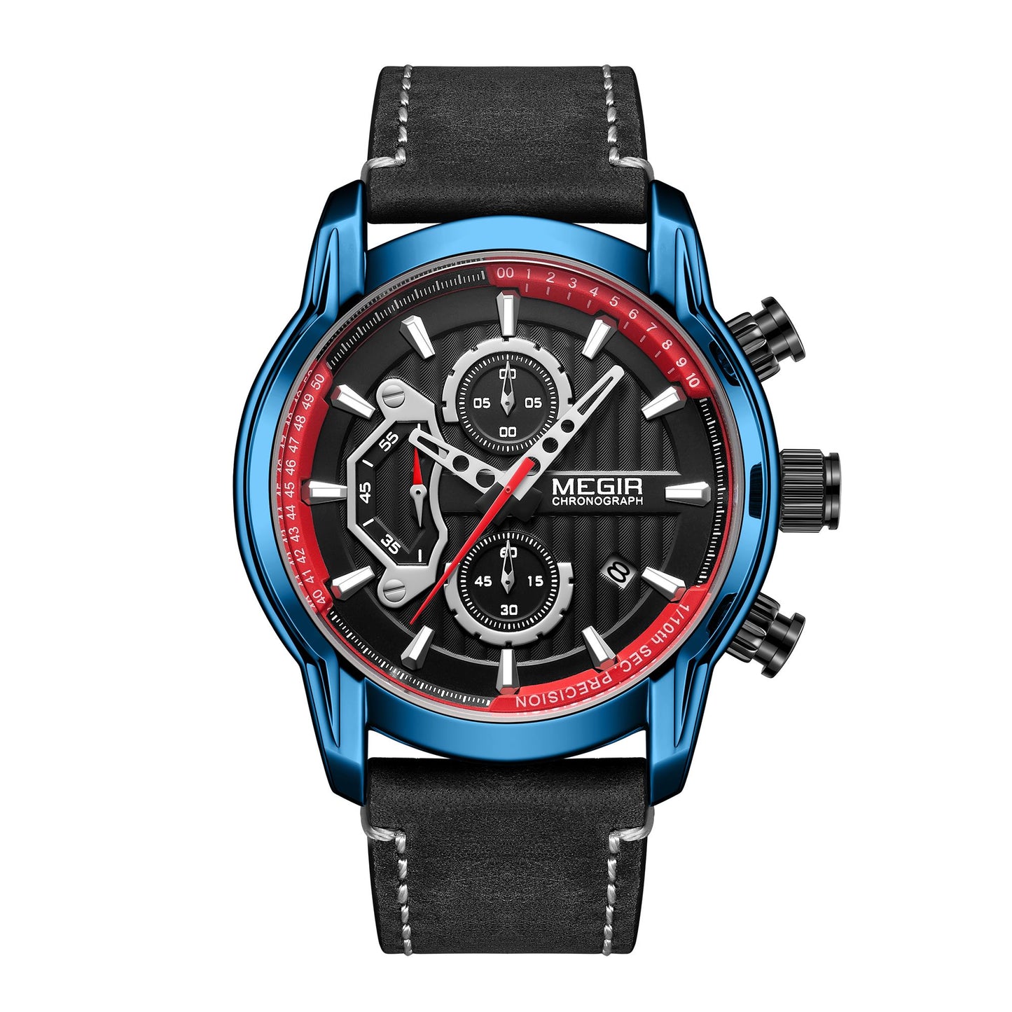 MEGIR Fashion Mens Watches Waterproof Luminous Sports Wrist Watch Man Leather Chronograph Quartz Wristwatch Reloj Hombre 2104
