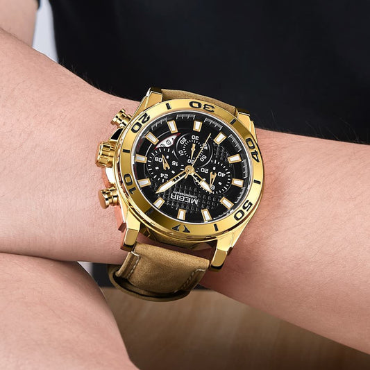 MEGIR Men Watches Brand Luxury Sports Quartz Chronograph Men's Army Military Wristwatch Leather Strap Male Clock Reloj Hombre