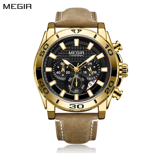 MEGIR Men Watches Brand Luxury Sports Quartz Chronograph Men's Army Military Wristwatch Leather Strap Male Clock Reloj Hombre