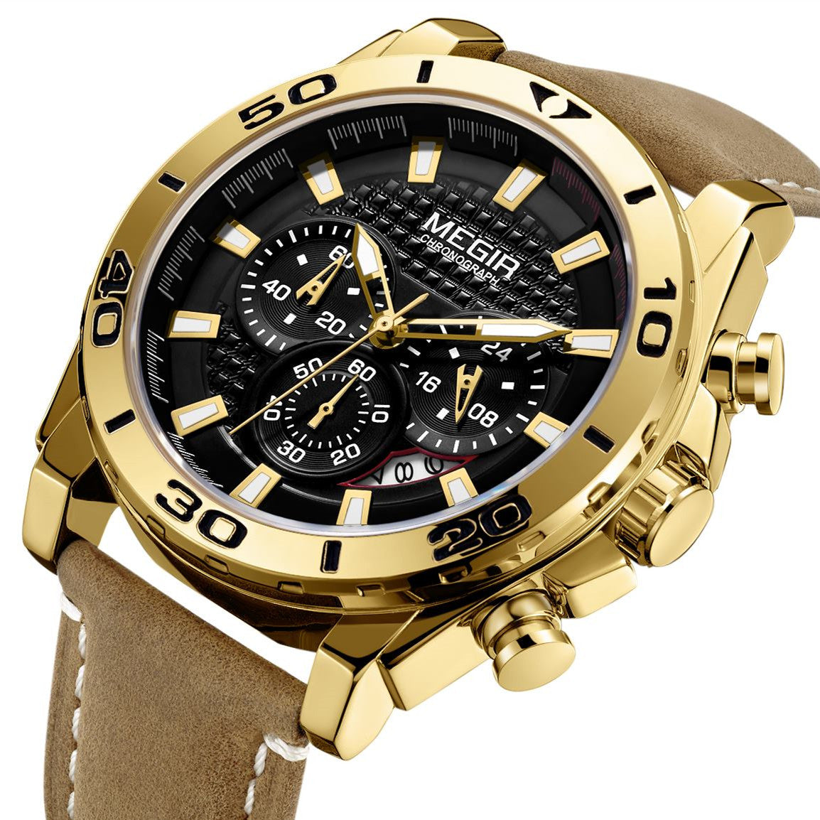 MEGIR Men Watches Brand Luxury Sports Quartz Chronograph Men's Army Military Wristwatch Leather Strap Male Clock Reloj Hombre