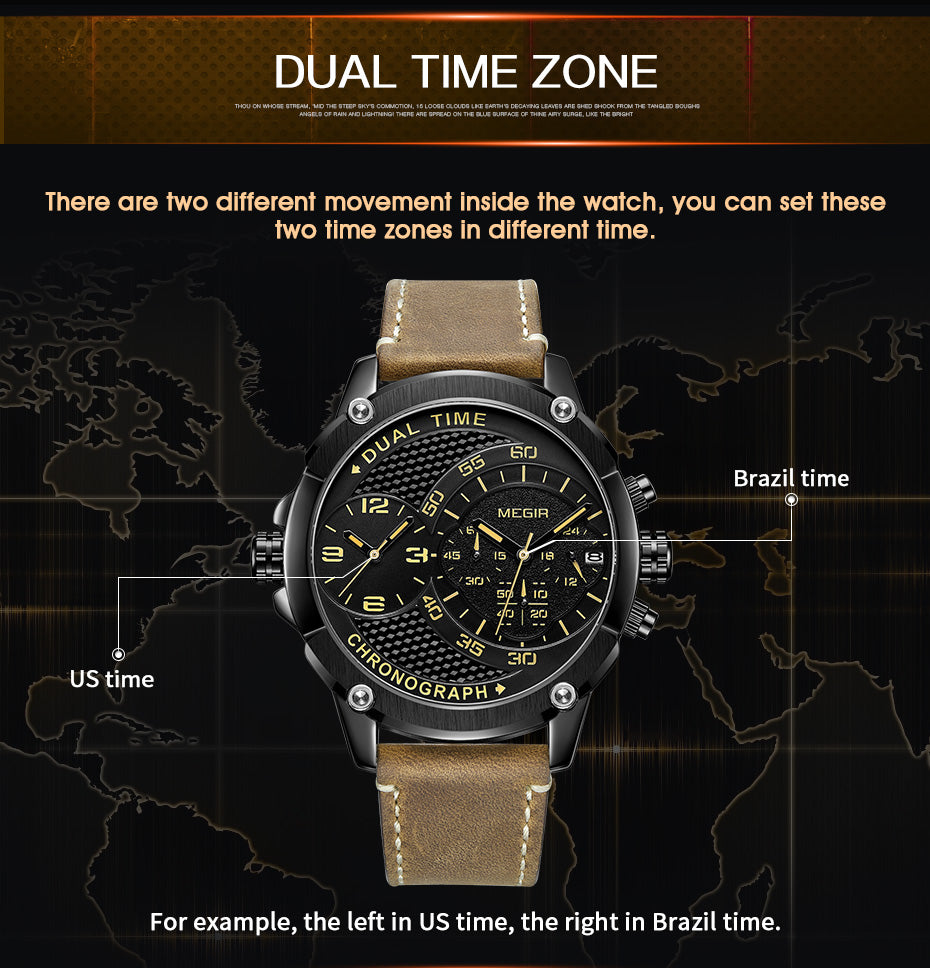 MEGIR Luxury Business Watches for Mens Leather Strap Casual Sports Wristwatch Chronograph Waterproof Male Clock Reloj Hombre