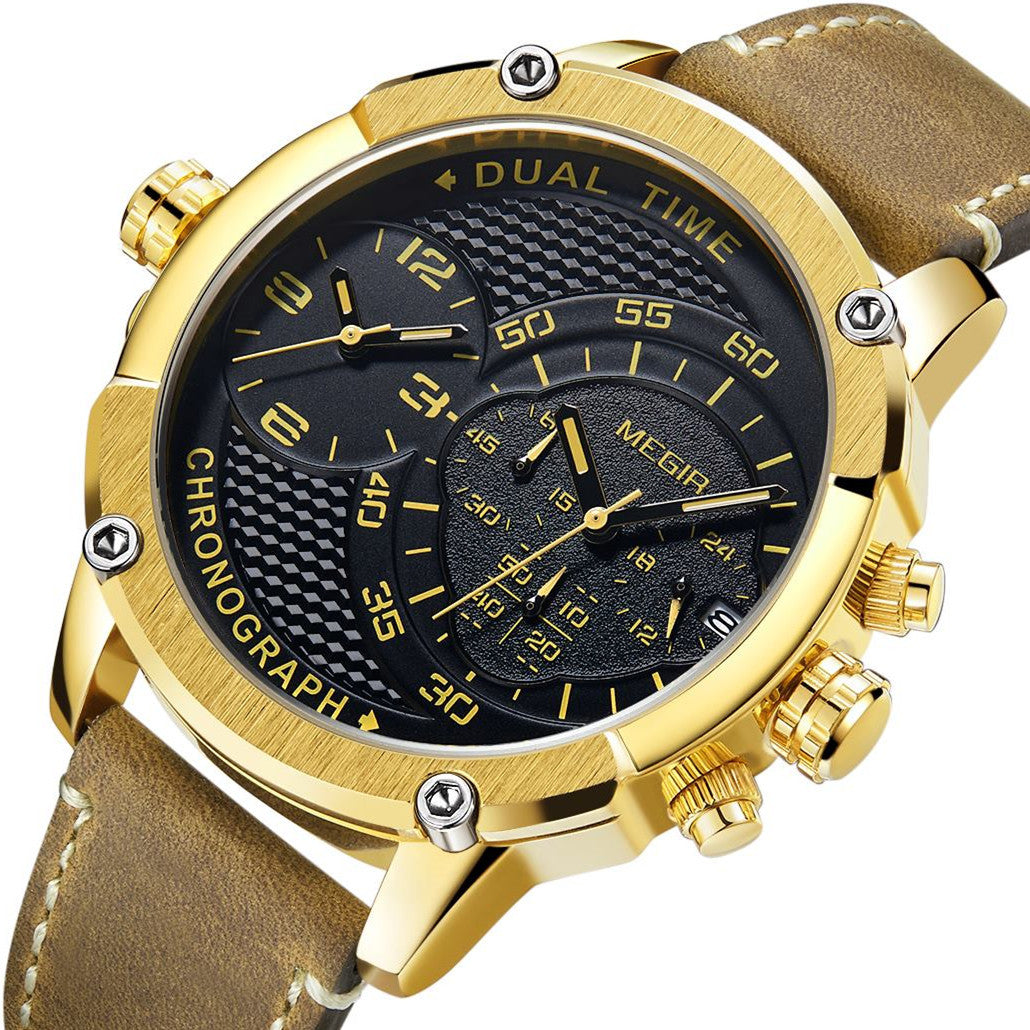 MEGIR Luxury Business Watches for Mens Leather Strap Casual Sports Wristwatch Chronograph Waterproof Male Clock Reloj Hombre
