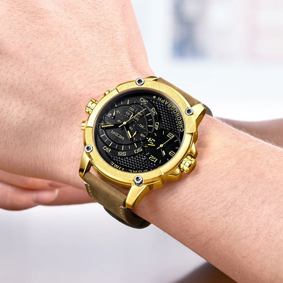 MEGIR Luxury Business Watches for Mens Leather Strap Casual Sports Wristwatch Chronograph Waterproof Male Clock Reloj Hombre