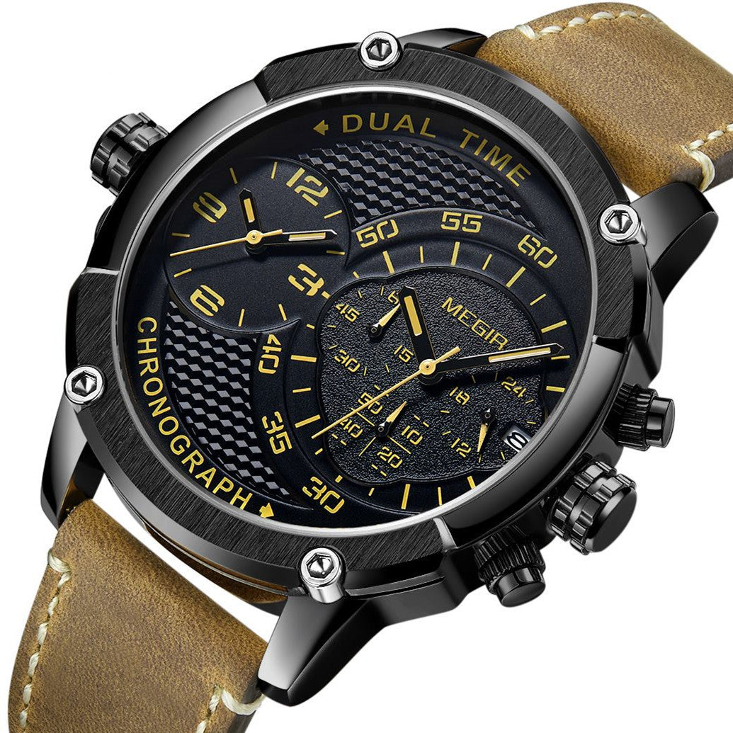 MEGIR Luxury Business Watches for Mens Leather Strap Casual Sports Wristwatch Chronograph Waterproof Male Clock Reloj Hombre