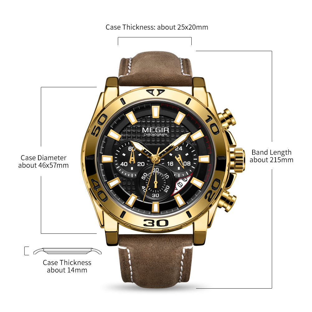 MEGIR Men Watches Brand Luxury Sports Quartz Chronograph Men's Army Military Wristwatch Leather Strap Male Clock Reloj Hombre