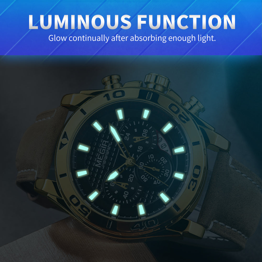 MEGIR Men Watches Brand Luxury Sports Quartz Chronograph Men's Army Military Wristwatch Leather Strap Male Clock Reloj Hombre