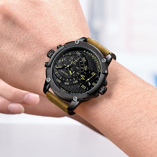 MEGIR Luxury Business Watches for Mens Leather Strap Casual Sports Wristwatch Chronograph Waterproof Male Clock Reloj Hombre
