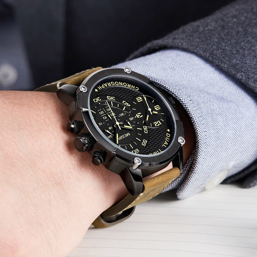 MEGIR Luxury Business Watches for Mens Leather Strap Casual Sports Wristwatch Chronograph Waterproof Male Clock Reloj Hombre