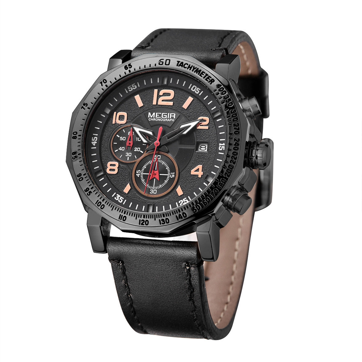 MEGIR Men's Sport Watch Large Dial Quartz Luminous Wristwatch Date Clock Fashion Relogio Masculino Leather Chronograph for Men