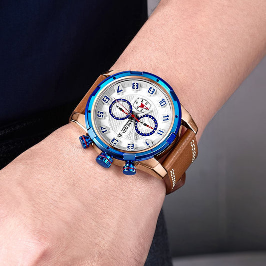MEGIR Chronograph Sport Watch Men Clock Leather Quartz Men Wrist Watches Time Hour Army Military Wristwatches Relogio Masculino