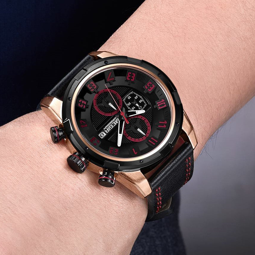 MEGIR Chronograph Sport Watch Men Clock Leather Quartz Men Wrist Watches Time Hour Army Military Wristwatches Relogio Masculino