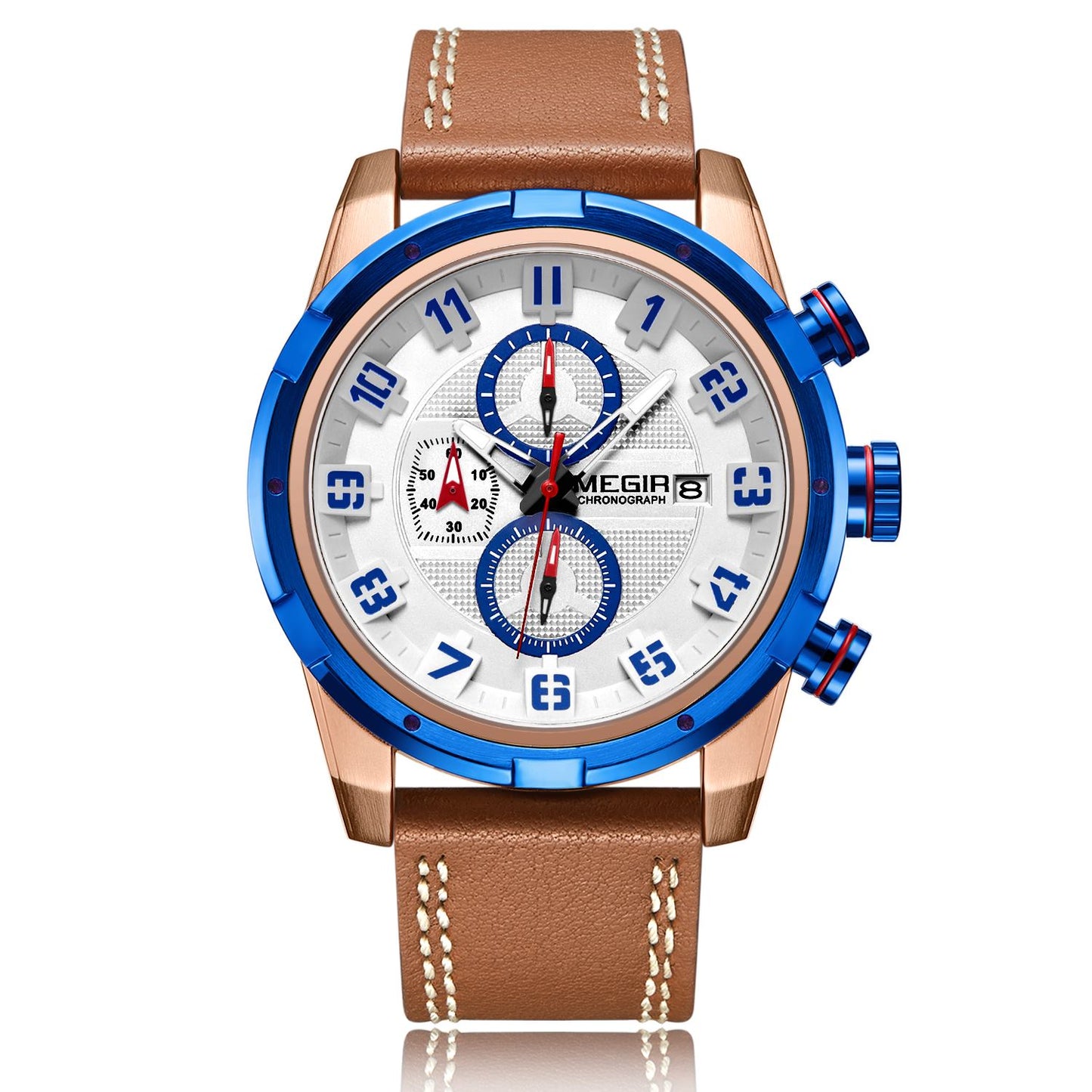 MEGIR Chronograph Sport Watch Men Clock Leather Quartz Men Wrist Watches Time Hour Army Military Wristwatches Relogio Masculino