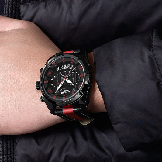 MEGIR Chronograph Sport Watch Men Quartz Wristwatches Clock Fashion Leather Army Military Watches Hour Time Relogio Masculino