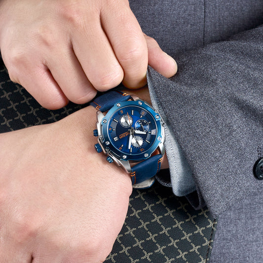 MEGIR Chronograph Men Watch Relogio Masculino Leather Strap Business Quartz Watch Clock Waterproof Date Army Military Wristwatch