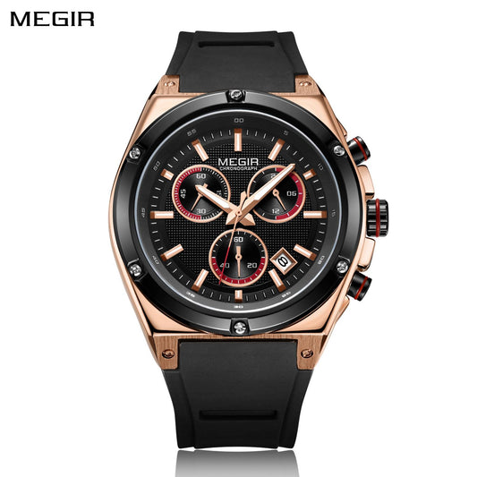 MEGIR Mens Watches Silicone Quartz Wrist Watch Chronograph Fashion Sport Business Wristwatch Luminous Male Clock Montre Homme