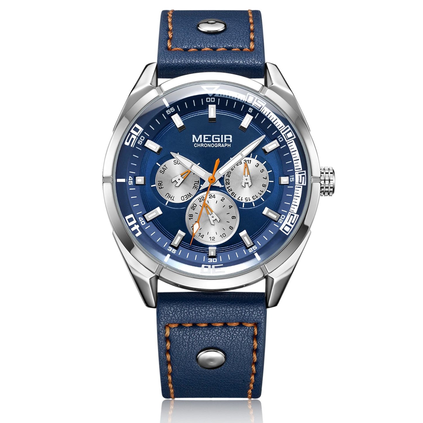 MEGIR Quartz Men Watch Relogio Masculino Leather Strap Military Business Clock Hour Time Chronograph 2072