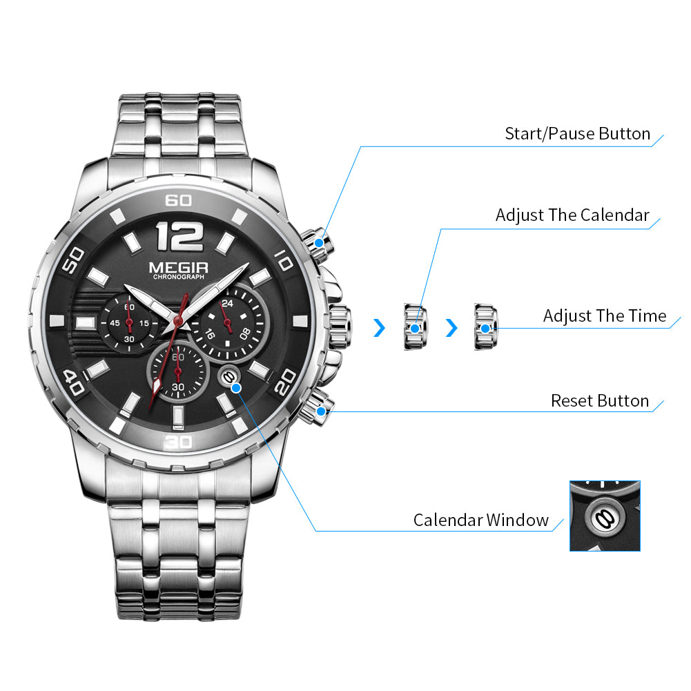 MEGIR Chronograph Quartz Men Watch Top Brand Luxury Military Wrist Watches Clock Men Relogio Masculino Business Wristwatch 2068