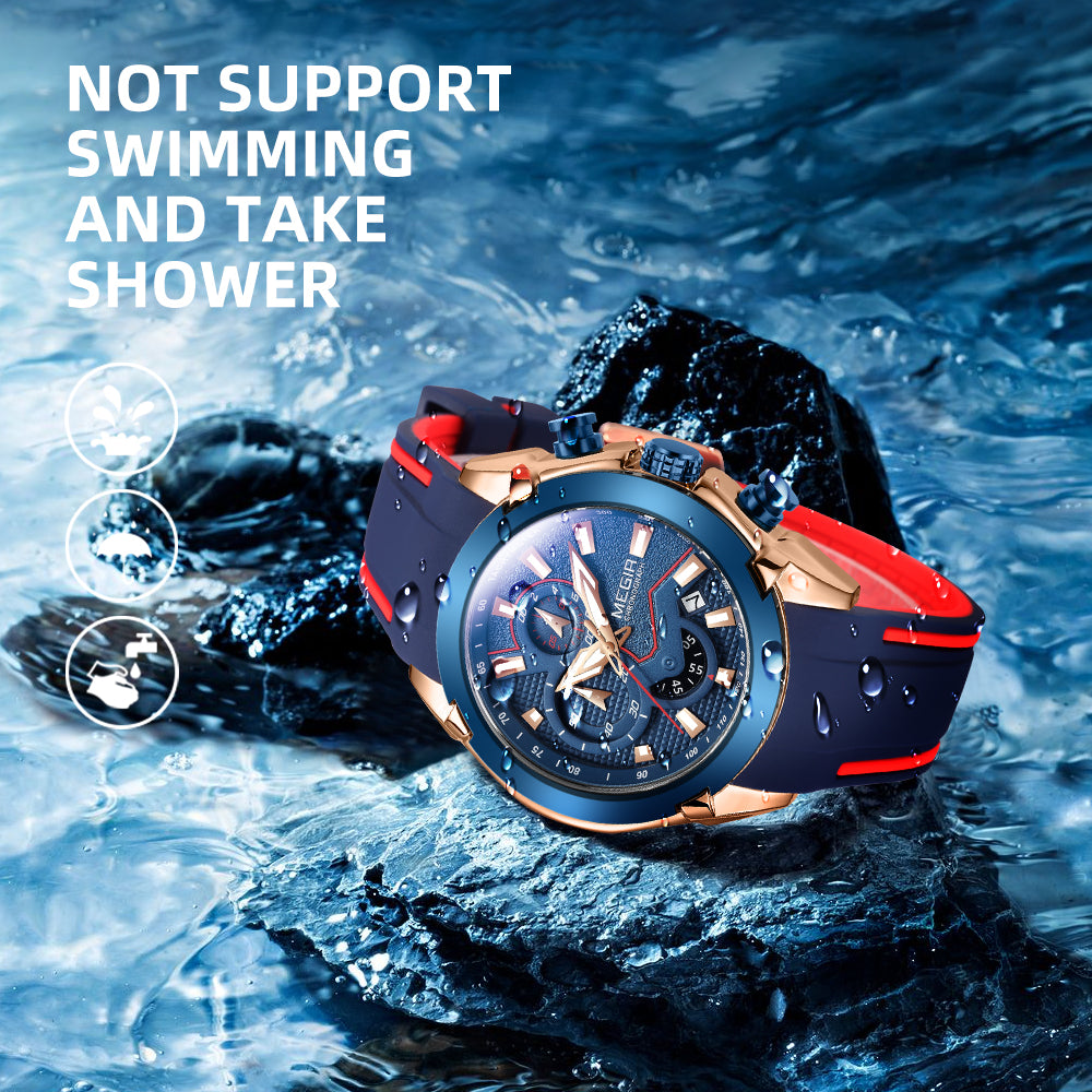 MEGIR Fashion Men's Watches Silicone Military Sport Watch Waterproof Date Chronograph Clock Wrist Watch Relogio Masculino 2065