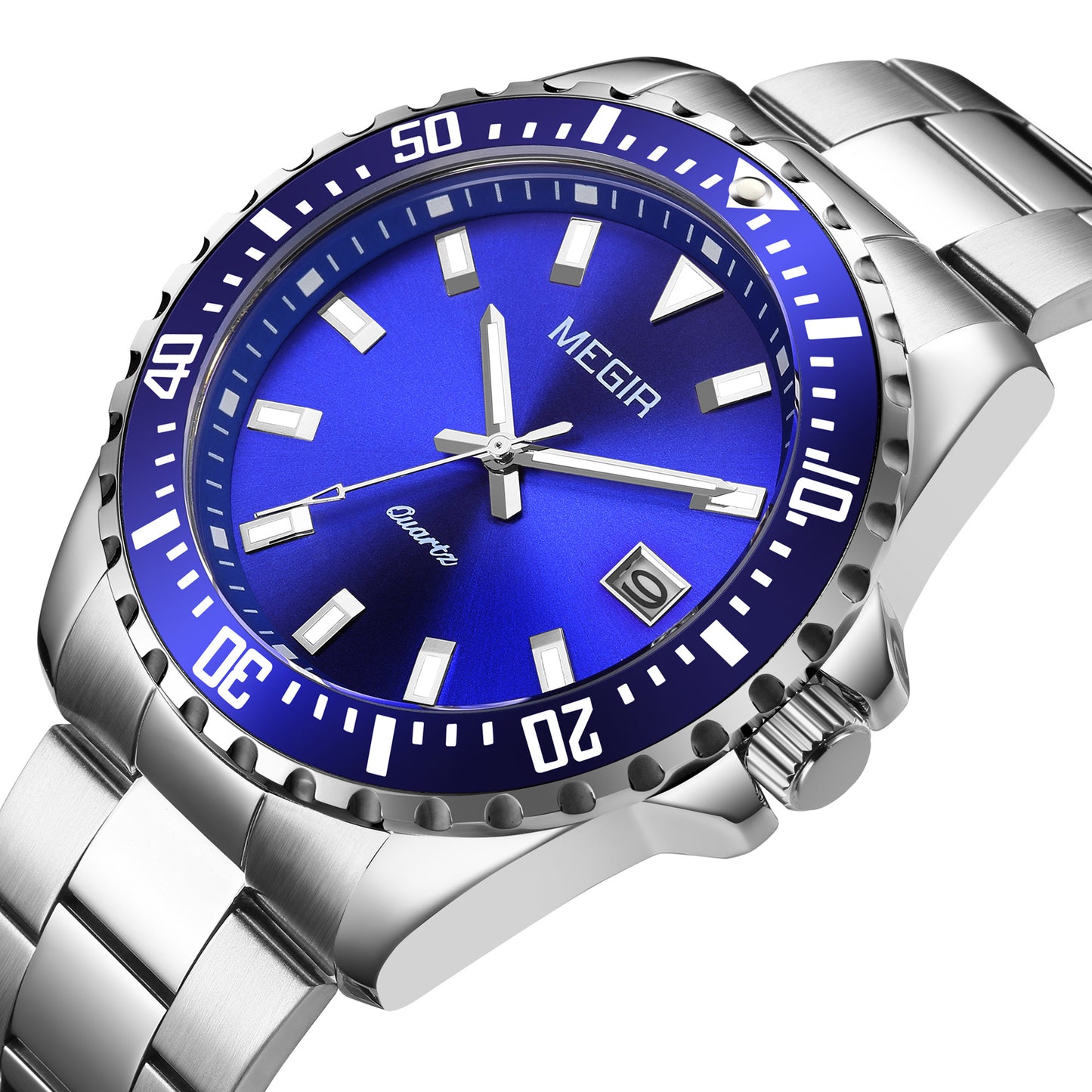 MEGIR Fashion Men Watches Top Luxury Stainless Steel Quartz Wristwatch Calendar Luminous Clock Large Dial Relogio Masculino