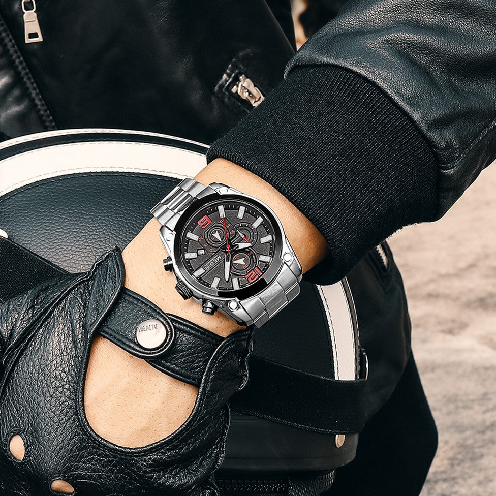MEGIR Original Luxury Men Chronograph Stainless Steel Wristwatch Waterproof Luminous Quartz Watch Clock Calendar Reloj Hombre