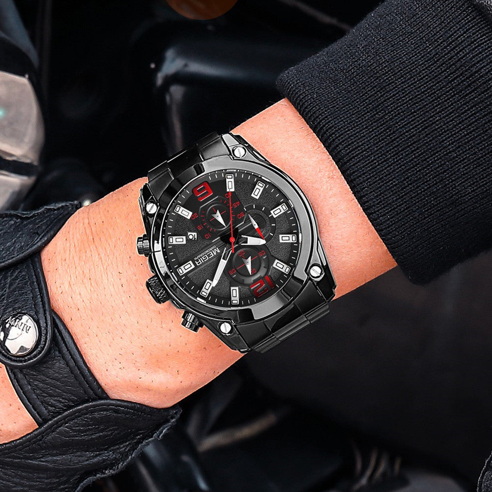 MEGIR Original Luxury Men Chronograph Stainless Steel Wristwatch Waterproof Luminous Quartz Watch Clock Calendar Reloj Hombre