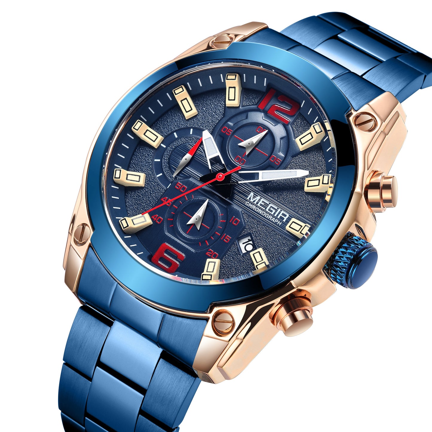 MEGIR Original Luxury Men Chronograph Stainless Steel Wristwatch Waterproof Luminous Quartz Watch Clock Calendar Reloj Hombre