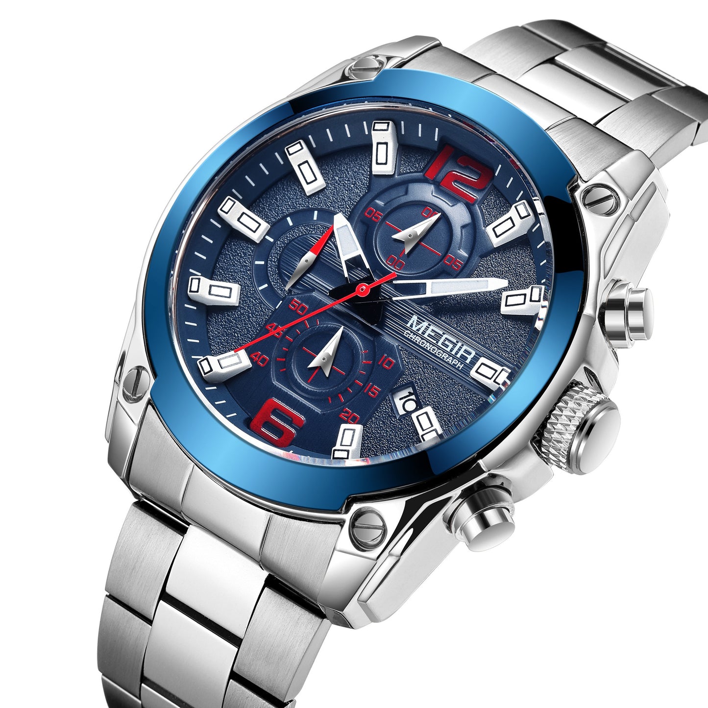 MEGIR Original Luxury Men Chronograph Stainless Steel Wristwatch Waterproof Luminous Quartz Watch Clock Calendar Reloj Hombre