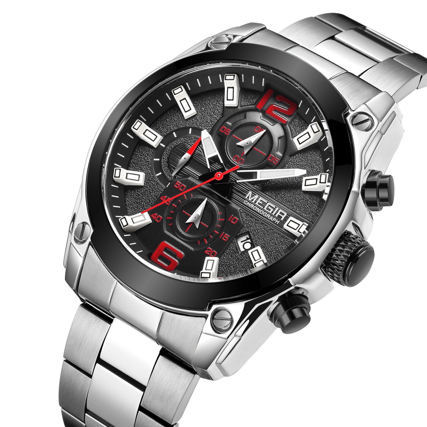 MEGIR Original Luxury Men Chronograph Stainless Steel Wristwatch Waterproof Luminous Quartz Watch Clock Calendar Reloj Hombre