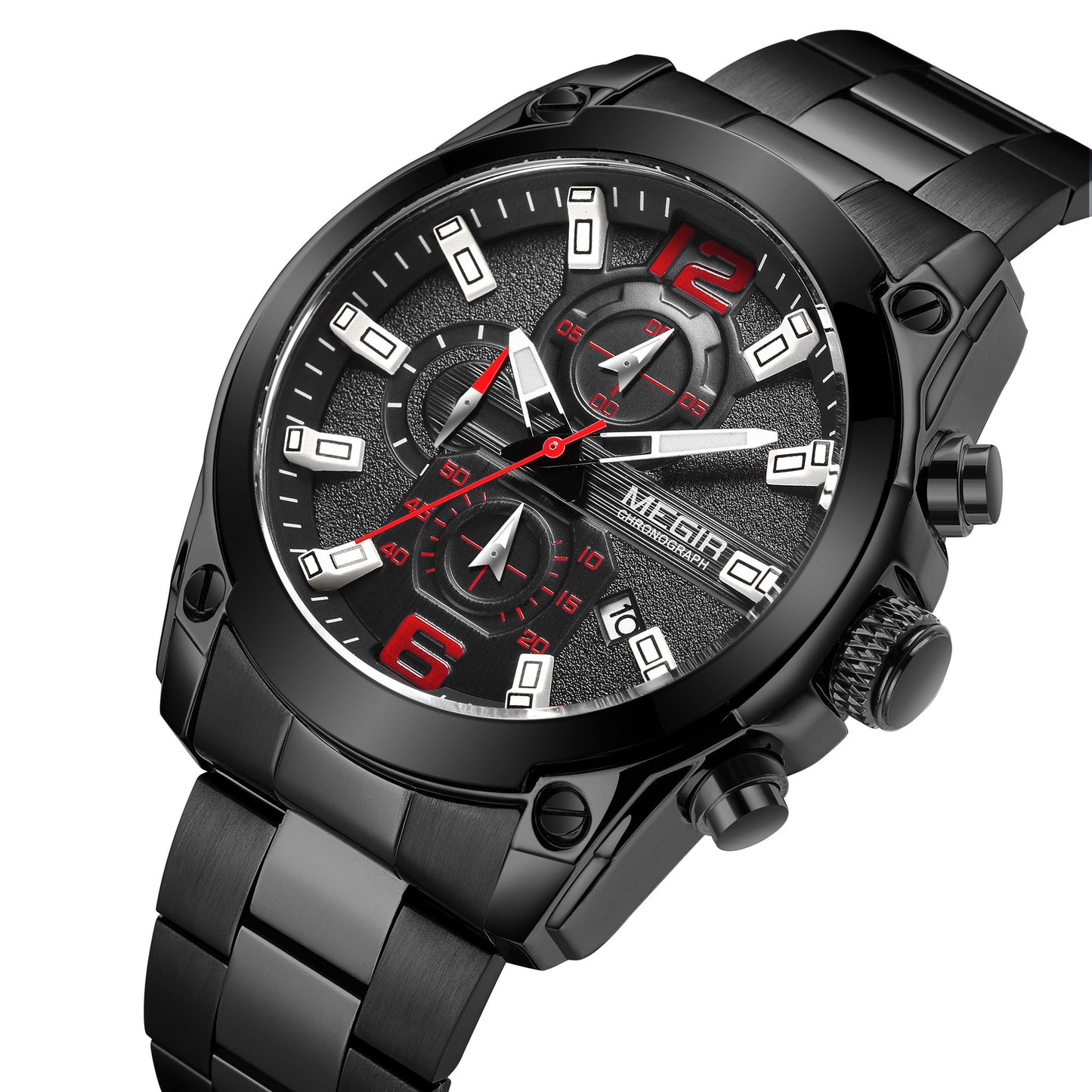 MEGIR Original Luxury Men Chronograph Stainless Steel Wristwatch Waterproof Luminous Quartz Watch Clock Calendar Reloj Hombre