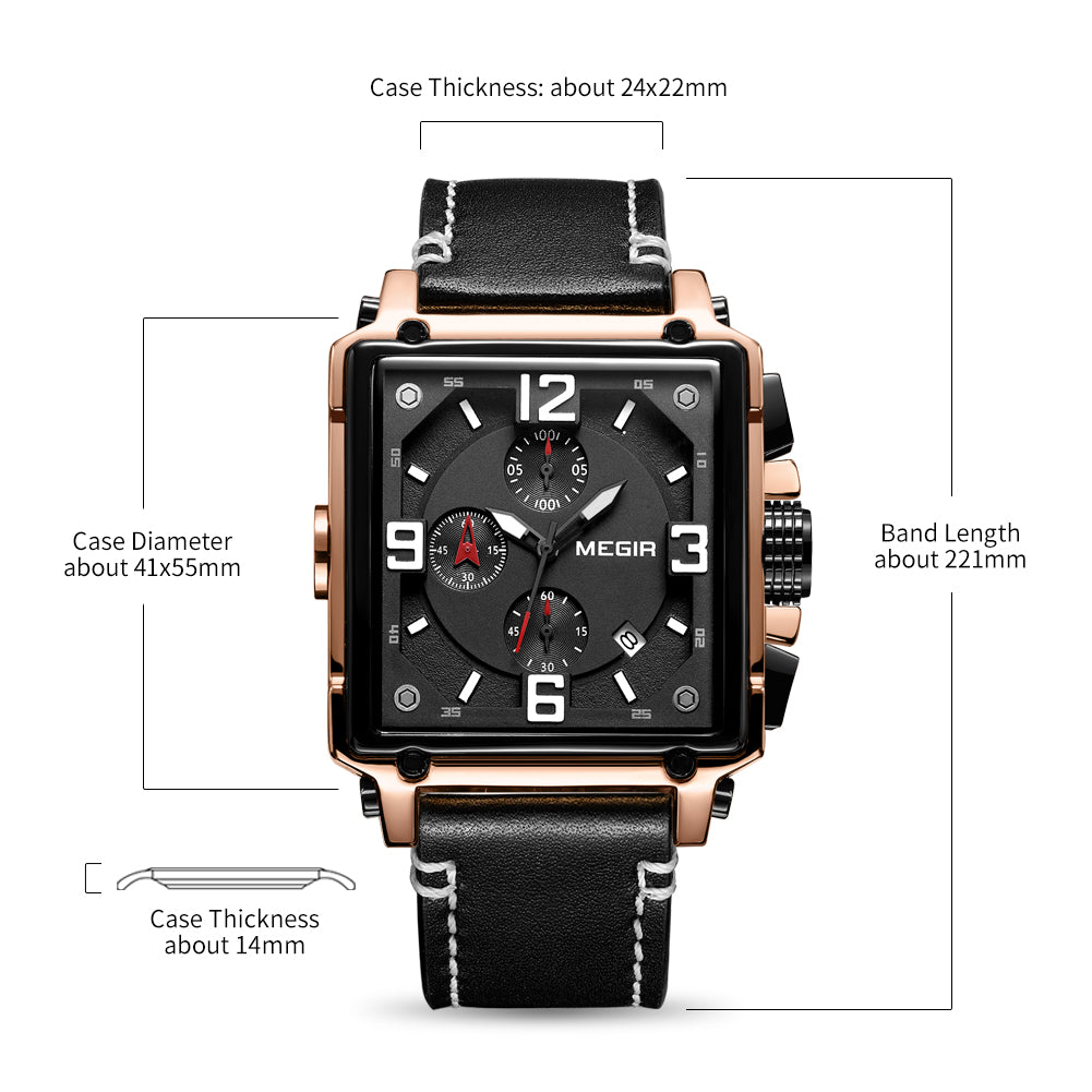 MEGIR Men Watch Top Brand Luxury Chronograph Quartz Watches Clock Men Leather Sport Army Military Wrist Watch Relogio Masculino