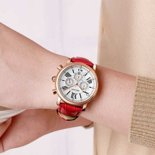 MEGIR Top Brand Quartz Watch for Women Leather Strap Ladies Casual Sport Wristwatch Luxury Waterproof Watches Clock 2058