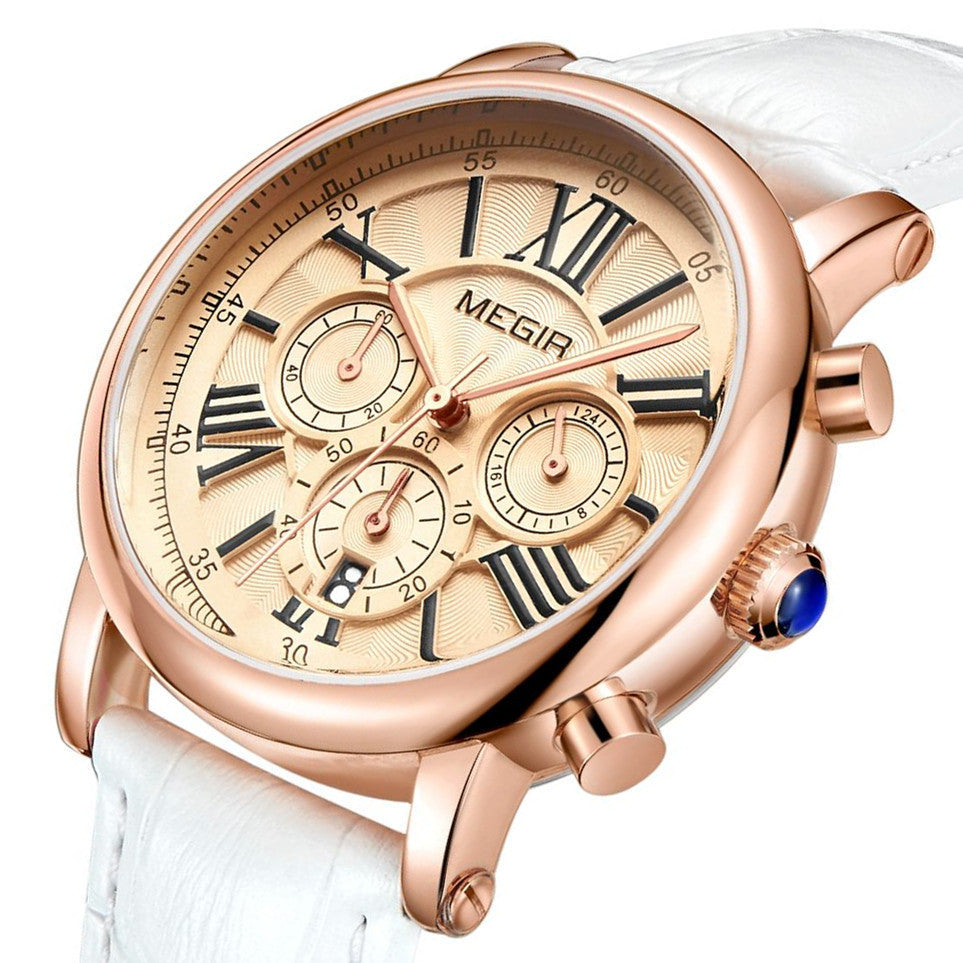 MEGIR Top Brand Quartz Watch for Women Leather Strap Ladies Casual Sport Wristwatch Luxury Waterproof Watches Clock 2058
